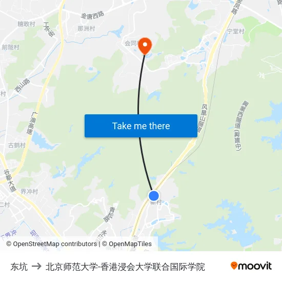 东坑 to 北京师范大学-香港浸会大学联合国际学院 map