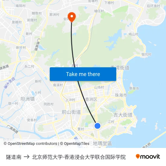 隧道南 to 北京师范大学-香港浸会大学联合国际学院 map