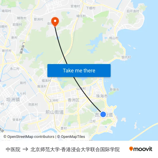 中医院 to 北京师范大学-香港浸会大学联合国际学院 map