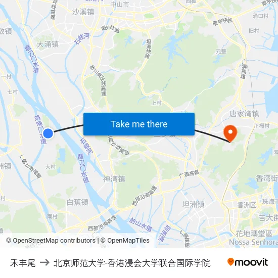 禾丰尾 to 北京师范大学-香港浸会大学联合国际学院 map