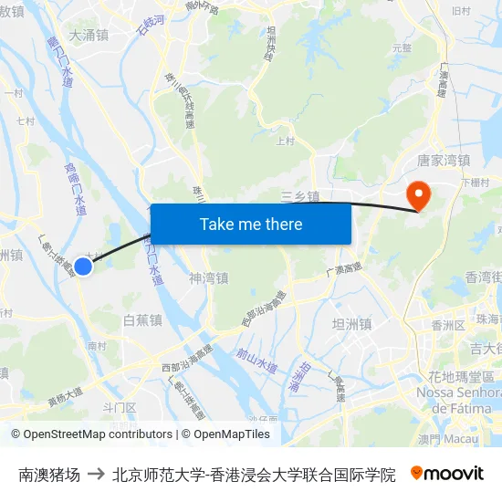 南澳猪场 to 北京师范大学-香港浸会大学联合国际学院 map
