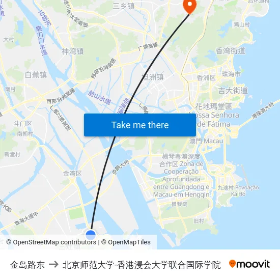 金岛路东 to 北京师范大学-香港浸会大学联合国际学院 map