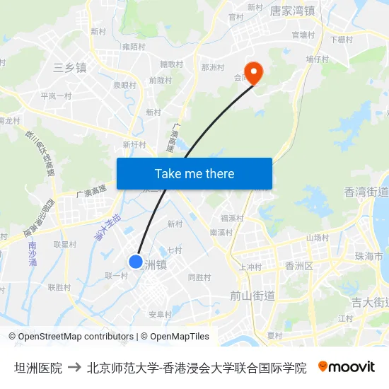 坦洲医院 to 北京师范大学-香港浸会大学联合国际学院 map