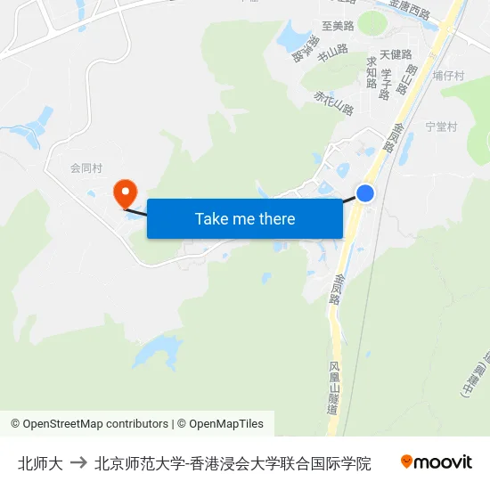 北师大 to 北京师范大学-香港浸会大学联合国际学院 map