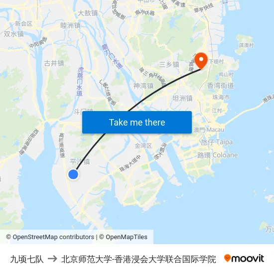九顷七队 to 北京师范大学-香港浸会大学联合国际学院 map