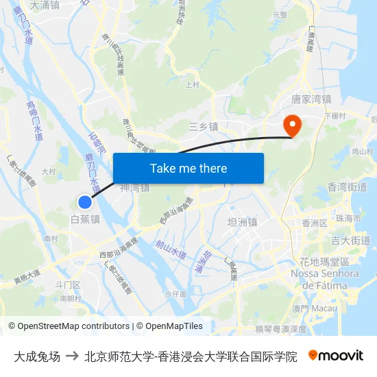 大成兔场 to 北京师范大学-香港浸会大学联合国际学院 map