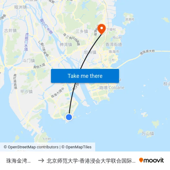 珠海金湾机场 to 北京师范大学-香港浸会大学联合国际学院 map