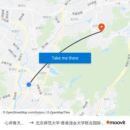 心岸春天花园 to 北京师范大学-香港浸会大学联合国际学院 map