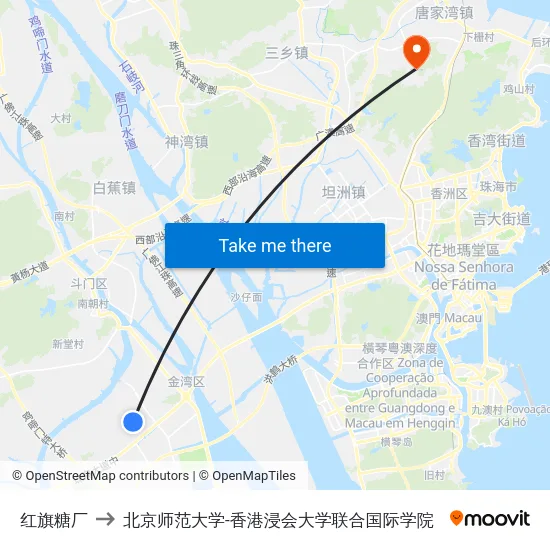 红旗糖厂 to 北京师范大学-香港浸会大学联合国际学院 map
