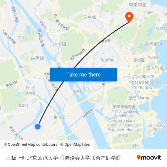 三板 to 北京师范大学-香港浸会大学联合国际学院 map