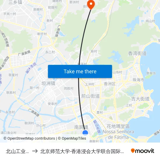 北山工业区 to 北京师范大学-香港浸会大学联合国际学院 map