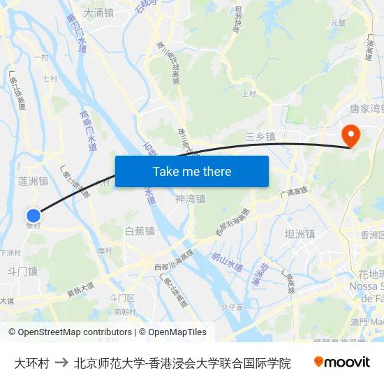 大环村 to 北京师范大学-香港浸会大学联合国际学院 map