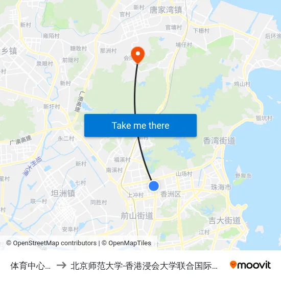 体育中心西 to 北京师范大学-香港浸会大学联合国际学院 map