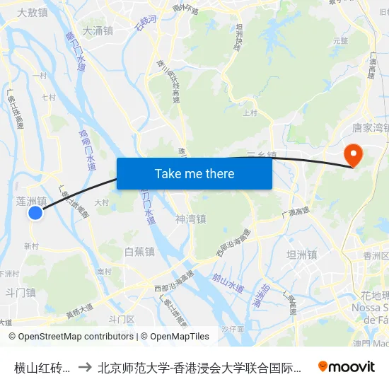 横山红砖场 to 北京师范大学-香港浸会大学联合国际学院 map