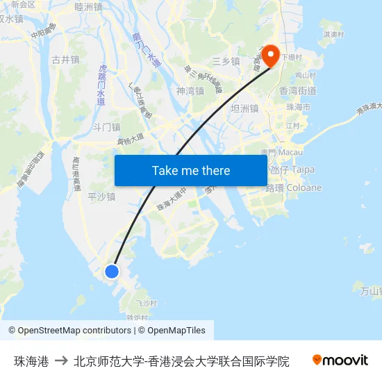 珠海港 to 北京师范大学-香港浸会大学联合国际学院 map