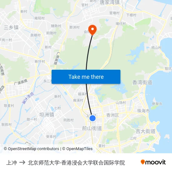 上冲 to 北京师范大学-香港浸会大学联合国际学院 map