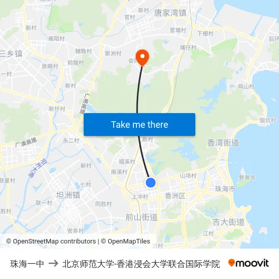 珠海一中 to 北京师范大学-香港浸会大学联合国际学院 map