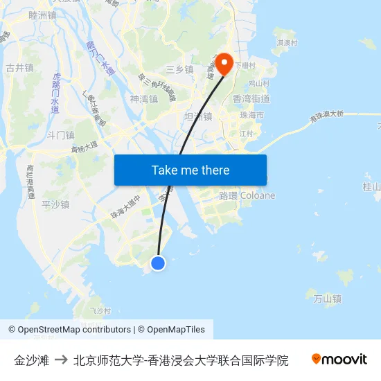 金沙滩 to 北京师范大学-香港浸会大学联合国际学院 map
