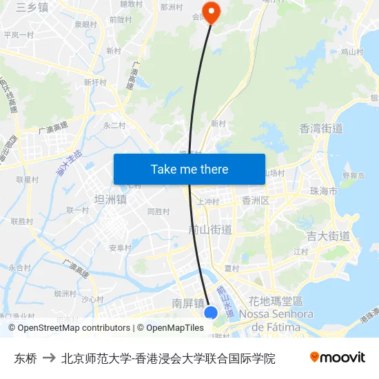 东桥 to 北京师范大学-香港浸会大学联合国际学院 map