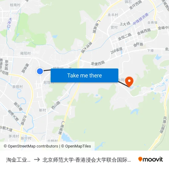 淘金工业区 to 北京师范大学-香港浸会大学联合国际学院 map