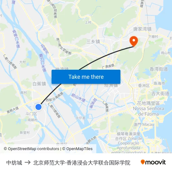 中纺城 to 北京师范大学-香港浸会大学联合国际学院 map