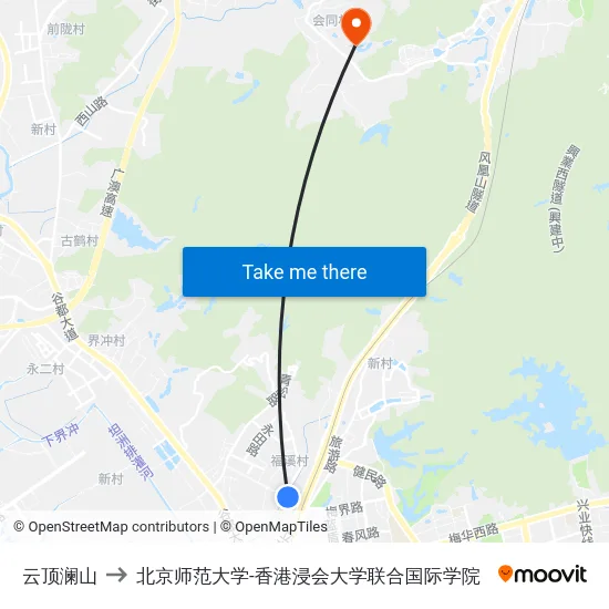 云顶澜山 to 北京师范大学-香港浸会大学联合国际学院 map