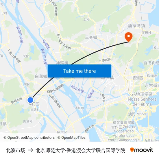 北澳市场 to 北京师范大学-香港浸会大学联合国际学院 map