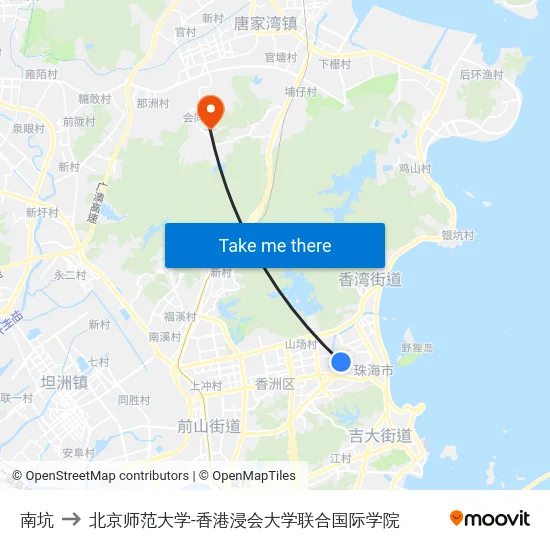 南坑 to 北京师范大学-香港浸会大学联合国际学院 map