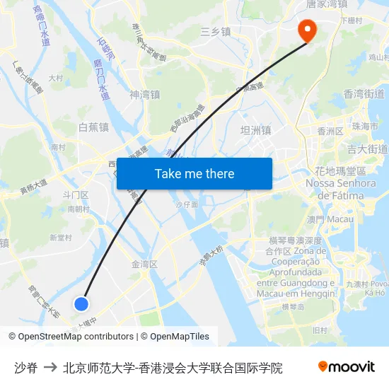 沙脊 to 北京师范大学-香港浸会大学联合国际学院 map