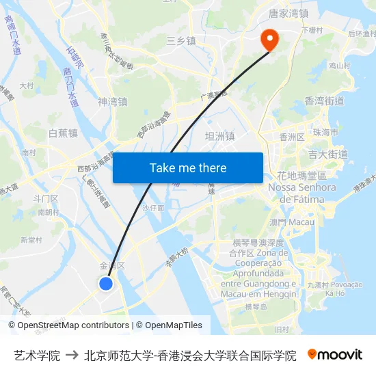 艺术学院 to 北京师范大学-香港浸会大学联合国际学院 map
