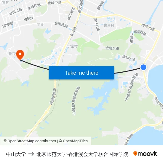 中山大学 to 北京师范大学-香港浸会大学联合国际学院 map