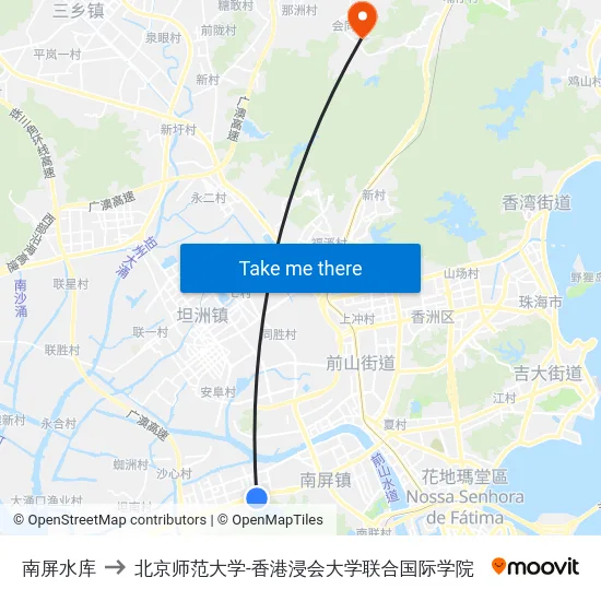 南屏水库 to 北京师范大学-香港浸会大学联合国际学院 map