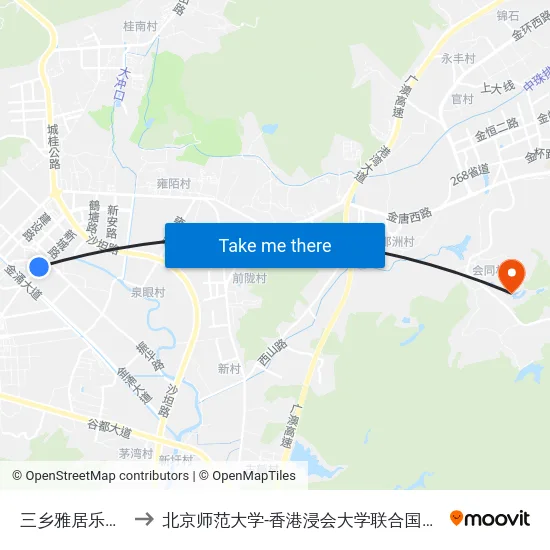 三乡雅居乐花园 to 北京师范大学-香港浸会大学联合国际学院 map