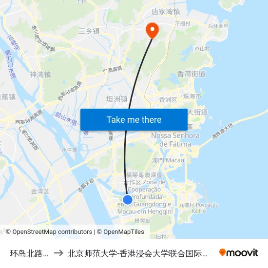 环岛北路中 to 北京师范大学-香港浸会大学联合国际学院 map