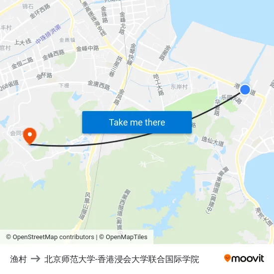 渔村 to 北京师范大学-香港浸会大学联合国际学院 map