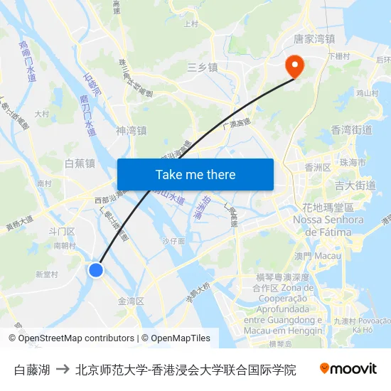 白藤湖 to 北京师范大学-香港浸会大学联合国际学院 map