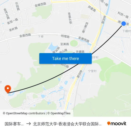 国际赛车场 to 北京师范大学-香港浸会大学联合国际学院 map