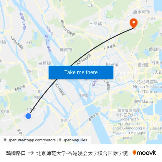 鸡嘴路口 to 北京师范大学-香港浸会大学联合国际学院 map