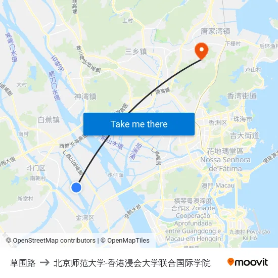 草围路 to 北京师范大学-香港浸会大学联合国际学院 map