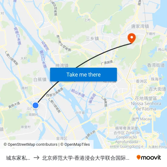 城东家私城 to 北京师范大学-香港浸会大学联合国际学院 map