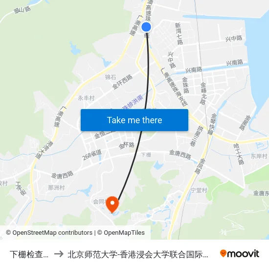 下栅检查站 to 北京师范大学-香港浸会大学联合国际学院 map