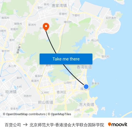 百货公司 to 北京师范大学-香港浸会大学联合国际学院 map