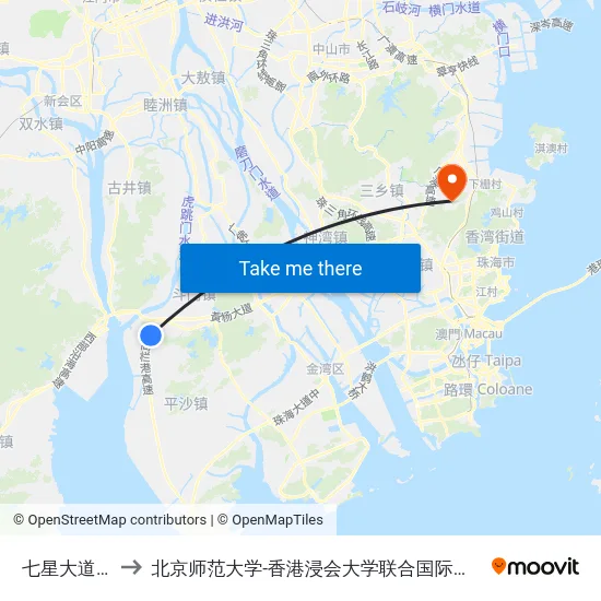 七星大道东 to 北京师范大学-香港浸会大学联合国际学院 map