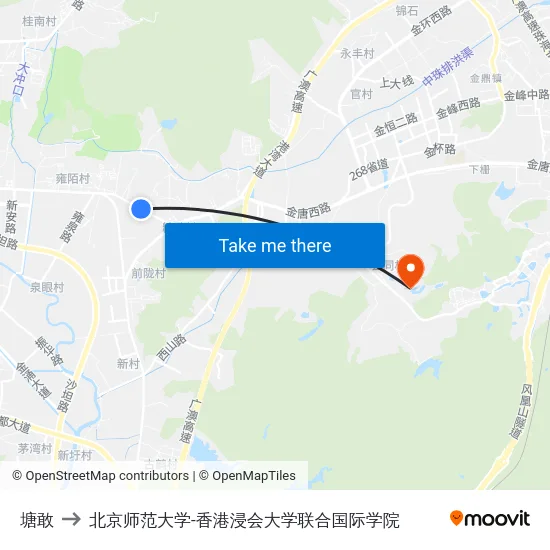 塘敢 to 北京师范大学-香港浸会大学联合国际学院 map