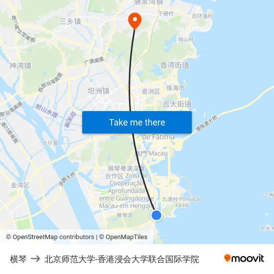 横琴 to 北京师范大学-香港浸会大学联合国际学院 map