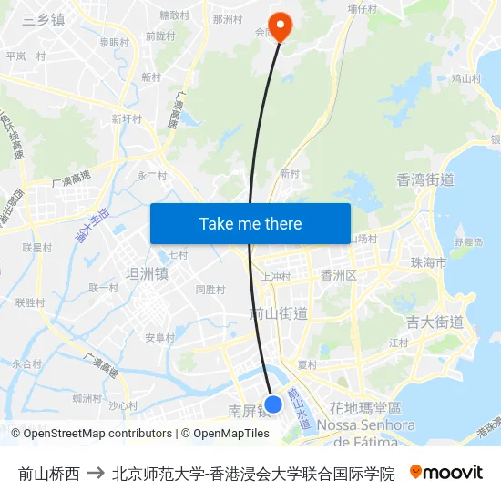 前山桥西 to 北京师范大学-香港浸会大学联合国际学院 map