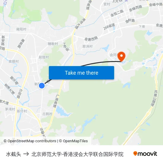 水截头 to 北京师范大学-香港浸会大学联合国际学院 map