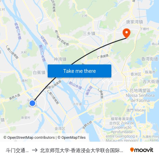 斗门交通局 to 北京师范大学-香港浸会大学联合国际学院 map
