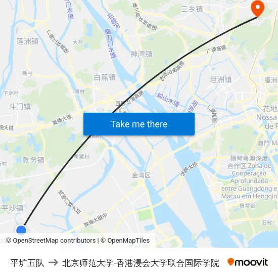平圹五队 to 北京师范大学-香港浸会大学联合国际学院 map