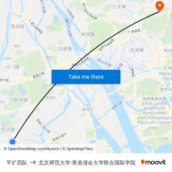 平圹四队 to 北京师范大学-香港浸会大学联合国际学院 map